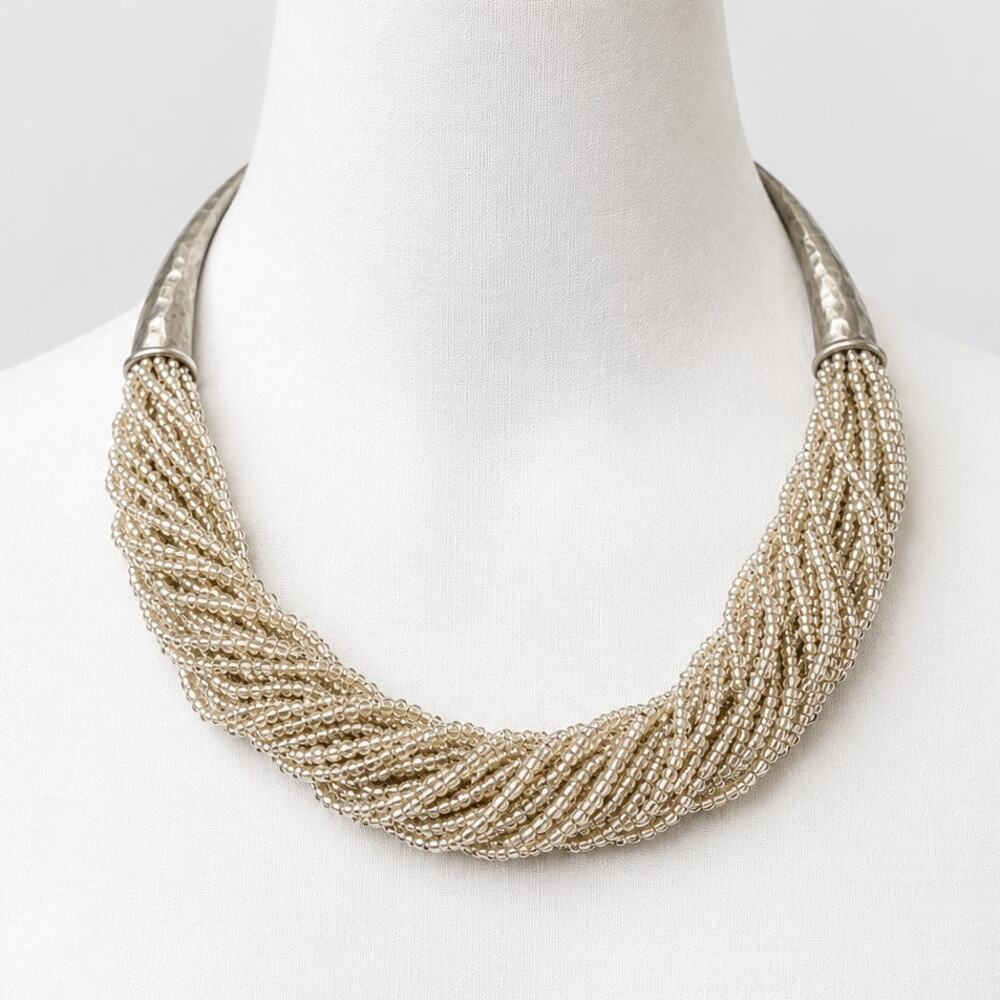 Lucky Brand Multi Strand Seed Bead Torsade Collar Necklace Gold